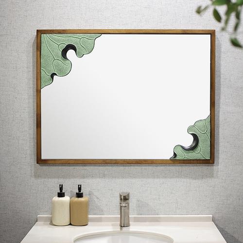 中式实木框浴室镜风复古卫浴镜壁挂洗手台卫生间禅意化妆镜子